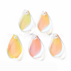 透明スプレー塗装ガラスペンダント  ABカラーメッキ  花弁  クリアAB  16x9.5x2mm  穴：1mm&nbsp;GLAA-S190-014B-02