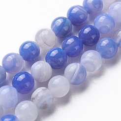 天然バンデットアゲートビーズ連売り  染め  ラウンド  コーンフラワーブルー  12mm  穴：1mm  約32~35個/連  15インチ（38cm）&nbsp;G-P434-09A-D
