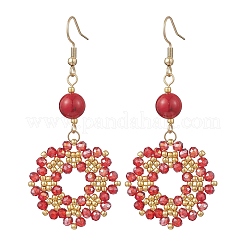 Серьги-подвески ручной работы из стеклянного бисера в виде цветов&nbsp;EJEW-MZ00679-02