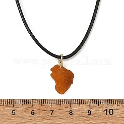 Collier avec pendentif en ambre brut naturel et cordon ciré noir&nbsp;NJEW-JN06582-01