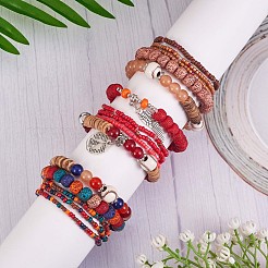 5 pièces 5 style bois et verre graine et acrylique perlé bracelets extensibles sertis de baseball&nbsp;JB709B