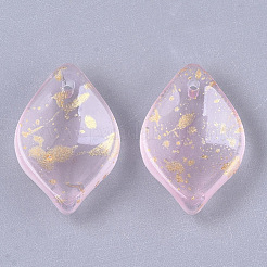 透明スプレー塗装ガラスペンダント  グリッターパウダー付き  艶消し  花びら  ピンク  19x13x4.5mm  穴：1mm&nbsp;GLAA-T017-04-A03