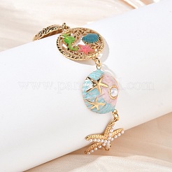 Pulseras de eslabones con forma de estrella de mar y esmalte de pedrería&nbsp;SA-CBA7107-04G