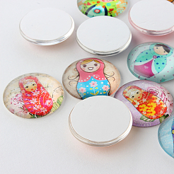 Russische Mädchenpuppe gedruckt Glas Cabochons&nbsp;GGLA-A002-12mm-JJ