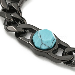 Bracelets à maillons polygonaux en acier inoxydable 304 et turquoise synthétique pour femmes&nbsp;BJEW-G717-16B-03