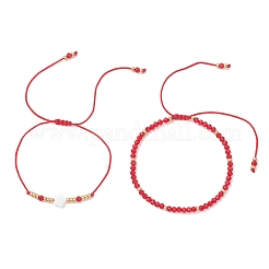2 Stück verstellbares Armband-Set aus Glasperlen und geflochtenen Glasperlen&nbsp;BJEW-MZ00287-01