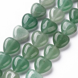 Fili di perle avventurina verde naturale, cuore, 10x10x5mm, Foro: 1 mm, circa 40pcs/filo, 15.3 pollice