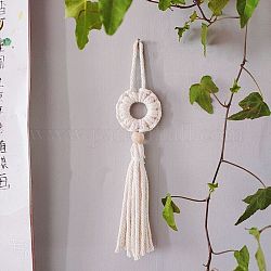 Cotton Cord Macrame Woven Wall Hanging, with Plastic Non-Trace Wall Hooks, for Nursery and Home Decoration, Floral White, 310x60x18mm