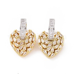 Clear Cubic Zirconia Heart Dangle Hoop Earrings, Brass Jewelry for Women, Platinum & Golden, 27.5mm, Pin: 1mm