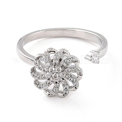 Цветочное вращающееся открытое кольцо для женщин, латунные кубические циркониевые кольца-спиннеры, регулируемое кольцо манжеты для снятия стресса, платина, размер США 6 1/2 (16.9 мм)