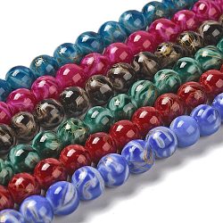 Hilos de perlas de vidrio pintado para hornear, redondo, color mezclado, 10x9.5mm, agujero: 1.2 mm, aproximamente 38 pcs / cadena, 14.37'' (36.5 cm)