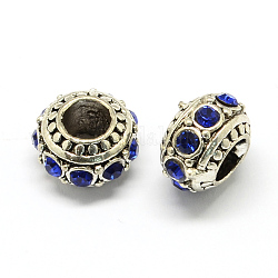 Legierung Rhinestone European Beads, Unterlegscheibe Perlen mit großem Loch, Saphir, 11x7 mm, Bohrung: 4.5 mm