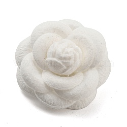 Broche de camelia de arte de tela, Alfiler de hierro en tono platino para bolsas de ropa., insignia de flor multicapa, blanco, 67.5x33mm