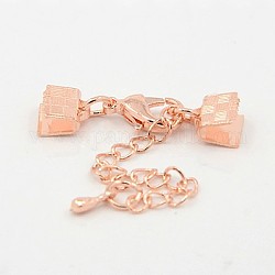 Brass Cord Ends with Chains and Lobster Claw Clasps, Rose Gold, 28mm, cord end: 7x7mm