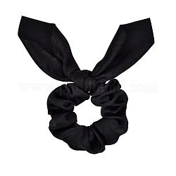 Accessoires de cheveux élastiques en polyester oreille de lapin, pour les filles ou les femmes, chouchou / élastiques à cheveux chouchous, noir, 165mm