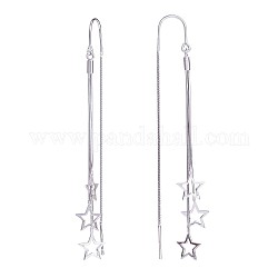 Rhodium Plated 925 Sterling Silver Star with Chain Tassel Dangle Earrings, Long Drop Ear Thread for Women, Platinum, 79x9mm, Pin: 0.8mm