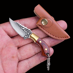 Mini couteau ouvre-boîte en laiton, manche en bois, couteau de camping edc porte-clés multifonctionnel, avec étui à couteau, rouge indien, 8.5x0.17 cm