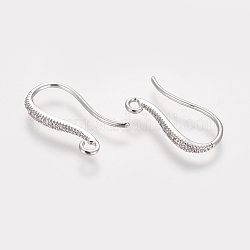 Brass Micro Pave Cubic Zirconia Earring Hooks, with Horizontal Loop, Long-Lasting Plated, Real Platinum Plated, 18.6x10.26x2mm, 12 Gauge, Hole: 1.6mm