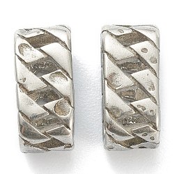 304 Diasperlen aus Edelstahl, für die Herstellung von Lederbändern, hohlen ovalen, Antik Silber Farbe, 12x5x6 mm, Innendurchmesser: 9x3.5 mm