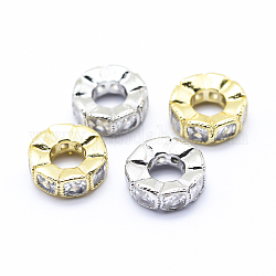 Ottone micro spianare perline europei zirconi, perline con foro grande, rotondo e piatto, colore misto, 10x3.5mm, Foro: 4 mm