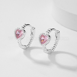 Boucles d'oreilles créoles coeur zircone cubique, Boucles d'oreilles en 925 argent sterling, avec tampon s925, perle rose, 12mm