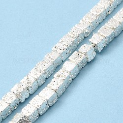 Natural Lava Rock Beads Strands, Cube, Silver Plated, 4.5~4.7x4.5~4.7x4.5~4.7mm, Hole: 1mm, about 90~92pcs/strand, 17.32''(44cm)