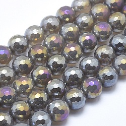 Galvani natürliche Achat Perlen Stränge, Runde, facettiert, Grau, 6 mm, Bohrung: 1 mm, ca. 64~65 Stk. / Strang, 15.1~15.5 Zoll (38.5~39.5 cm)