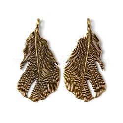 Tibetan Style Alloy Pendants, Feather, Cadmium Free & Lead Free, Antique Bronze, 49x24x2mm, Hole: 3.5mm