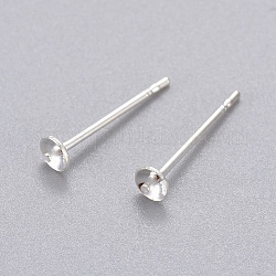 Supports accessoires de puces d'oreilles en 304 acier inoxydable pour perle demi percée, couleur argentée, 13.5x3mm, Plateau: 2.5 mm, pin: 0.8 mm