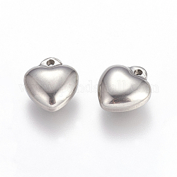 304 Stainless Steel Charms, Puffed Heart, Stainless Steel Color, 11x10x6mm, Hole: 1.5mm