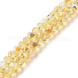 Transparentes perles de verre de galvanoplastie brins, plaqué or, facettes lanterne, or, 6x4.5mm, Trou: 1.4mm, Environ 98 pcs/chapelet, 17.72'' (45 cm)