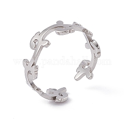 201 открытое кольцо-манжета из нержавеющей стали с листовыми ветвями для женщин, цвет нержавеющей стали, размер США 6 1/4 (16.7 мм)