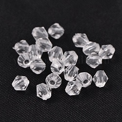 Faceted Bicone Shaped Transparent Acrylic Beads, Clear, 4mm in diameter, hole: 1mm
