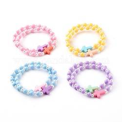 Bracelets de perles extensibles acryliques opaques pour enfants, avec perles en plastique imitation abs, rond et croix, couleur mixte, diamètre intérieur: 1-3/4 pouce (4.6 cm)