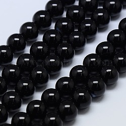 Hebra de cuentas redondas de ónix negro natural, teñido, negro, 12mm, agujero: 1 mm, aproximamente 32 pcs / cadena, 15.74 pulgada