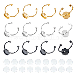 Unicraftale 18 ensemble de 3 couleurs de base d'anneaux de 18-18.8 mm, 201/304 anneaux en acier inoxydable, base en métal plat rond vierge, plateau de lunette, cabochon, base d'anneau avec cabochon en verre pour fournitures de fabrication de bijoux