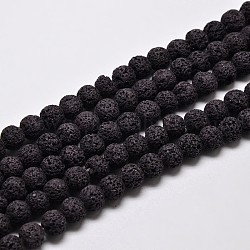 Runde Perlenstränge aus natürlichem Lavastein, gefärbt, Schwarz, 8 mm, Bohrung: 1 mm, ca. 50 Stk. / Strang, 15.7 Zoll