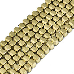 Chapelets de perles en hématite synthétique sans magnétiques, carrée, véritable 18k plaqué or, 2x2x2mm, Trou: 0.8mm, Environ 187~189 pcs/chapelet, 15.75 pouce (40 cm)