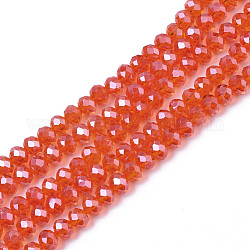 Galvanisieren Glasperlen, Mit Perlglanz plattiert, facettiert, Rondell, orange rot, 6x5 mm, Bohrung: 1 mm, ca. 85~88 Stk. / Strang, 16.1~16.5 Zoll (41~42 cm)