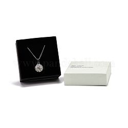 Boîtes à bijoux en carton, avec éponge noire à l'intérieur et couvercle à pression blanc, pour colliers et bague, carré avec le mot, blanc, 7.5x7.5x3.45 cm