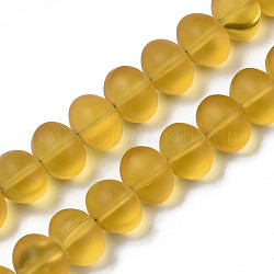 Transparent Frosted Glass Beads Strands, Oval, Goldenrod, 11x14x12.5mm, Hole: 1mm, about 55pcs/strand, 23.23''(59cm)
