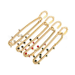Rhinestone Charms Bracelet with Curb Chains, Gold Plated 304 Stainless Steel Jewelry for Women, Mixed Color, 6-7/8 inch(17.5cm)