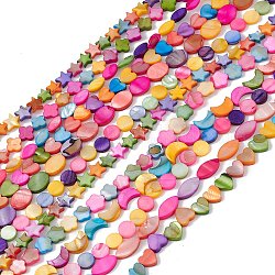 10 Strands Colorful Natural Freshwater Shell Dyed Beads Strands, Moon & Flower & Horse Eye, Mixed Shapes, 8~14x5.5~9x2.5~3mm, Hole: 0.8mm, about 28~48pcs/strand, 14.76~15.35''(37.5~39cm)