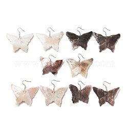 Pendientes colgantes de mariposa de concha natural con 925 alfiler de plata esterlina para mujer, color mezclado, 48~51mm, pin: 0.6 mm