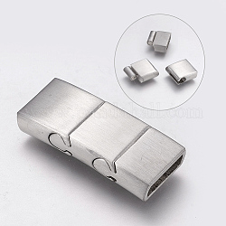 304 Stainless Steel Magnetic Clasps with Glue-in Ends, Frosted, Rectangle, Stainless Steel Color, 30x12.5x5.5mm, Hole: 3x10mm