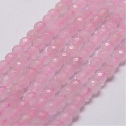 Natürlichen Rosenquarz Perlen Stränge, facettiert, Runde, 4 mm, Bohrung: 1 mm, ca. 84 Stk. / Strang, 14.5 Zoll