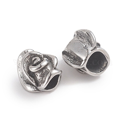 304 Stainless Steel Beads, Large Hole Beads, Flower/Rose, Antique Silver, 13x10.5x9.5mm, Hole: 5x5.5mm
