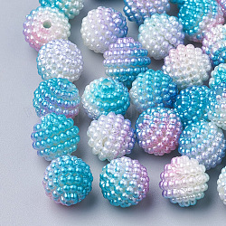 Perline acrilico perla imitato, perline bacca, perline combinati, perle di perle sirena sfumate arcobaleno, tondo, cielo blu profondo, 10mm, Foro: 1 mm, circa 200pcs/scatola