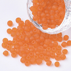 8/0 dépoli perles rocailles rondes en verre, orange, taille: environ 3mm de diamètre, Trou: 1 mm, environ 1101 pcs/50 g