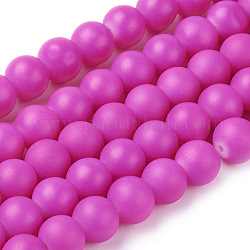 Painted Glass Bead Strands, Rubberized Style, Round, Deep Pink, 8mm, Hole: 1.3~1.6mm, 31.4inch